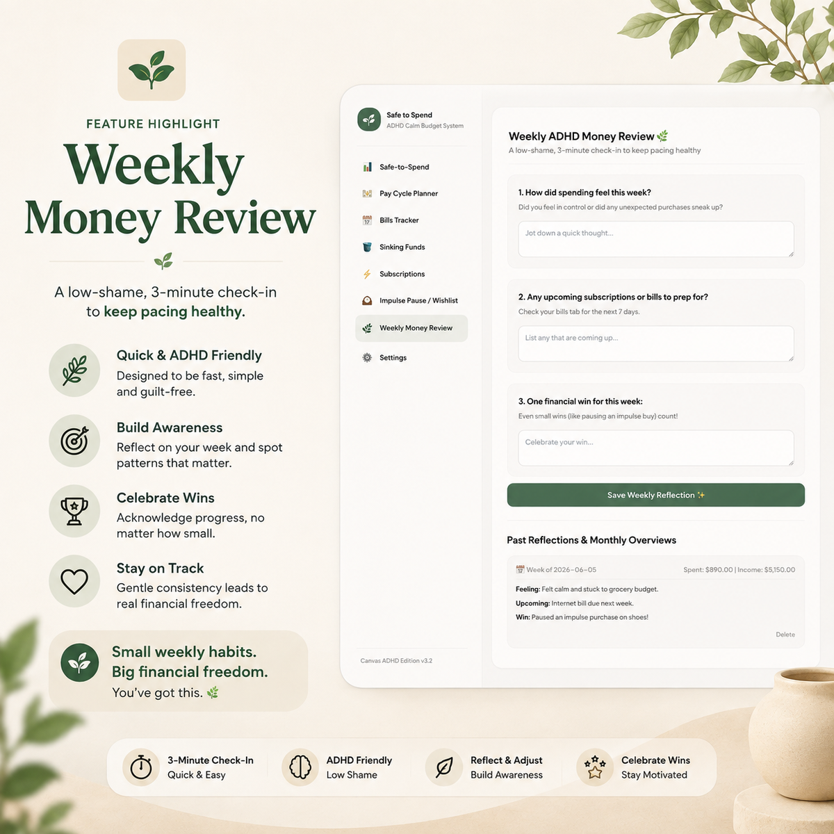 Ultimate ADHD Budget Tracker | Neurodivergent-Friendly All-in-One Finance Dashboard, Safe-to-Spend Planner & Impulse Control System