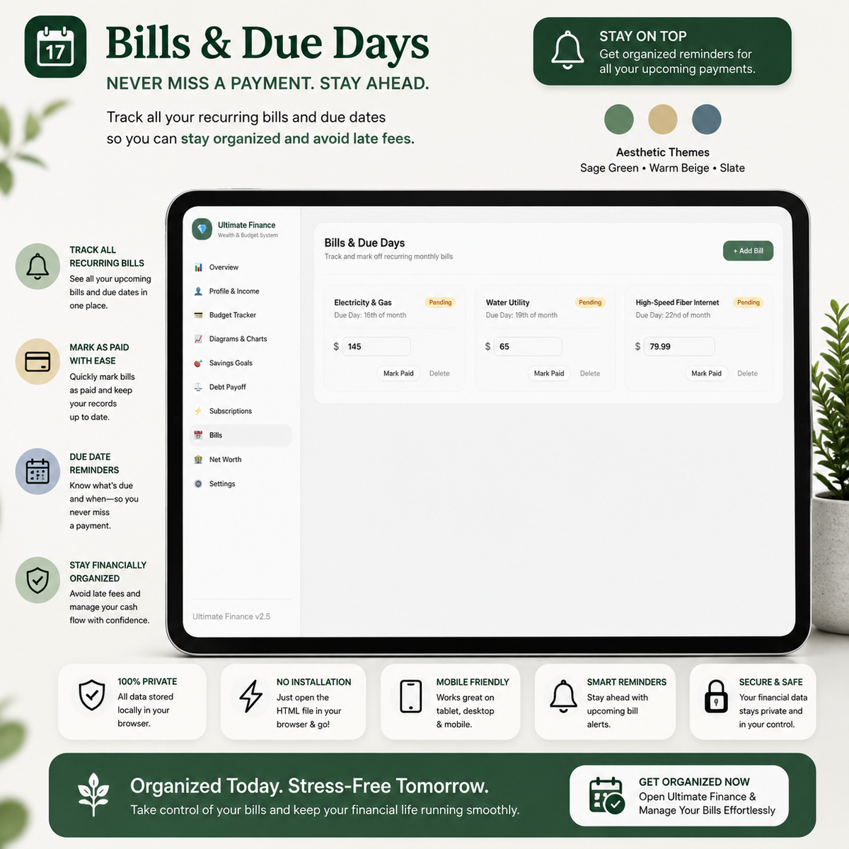 Ultimate Finance Dashboard | All-in-One Digital Budget Planner, Expense Tracker, Net Worth & Bill Manager HTML App