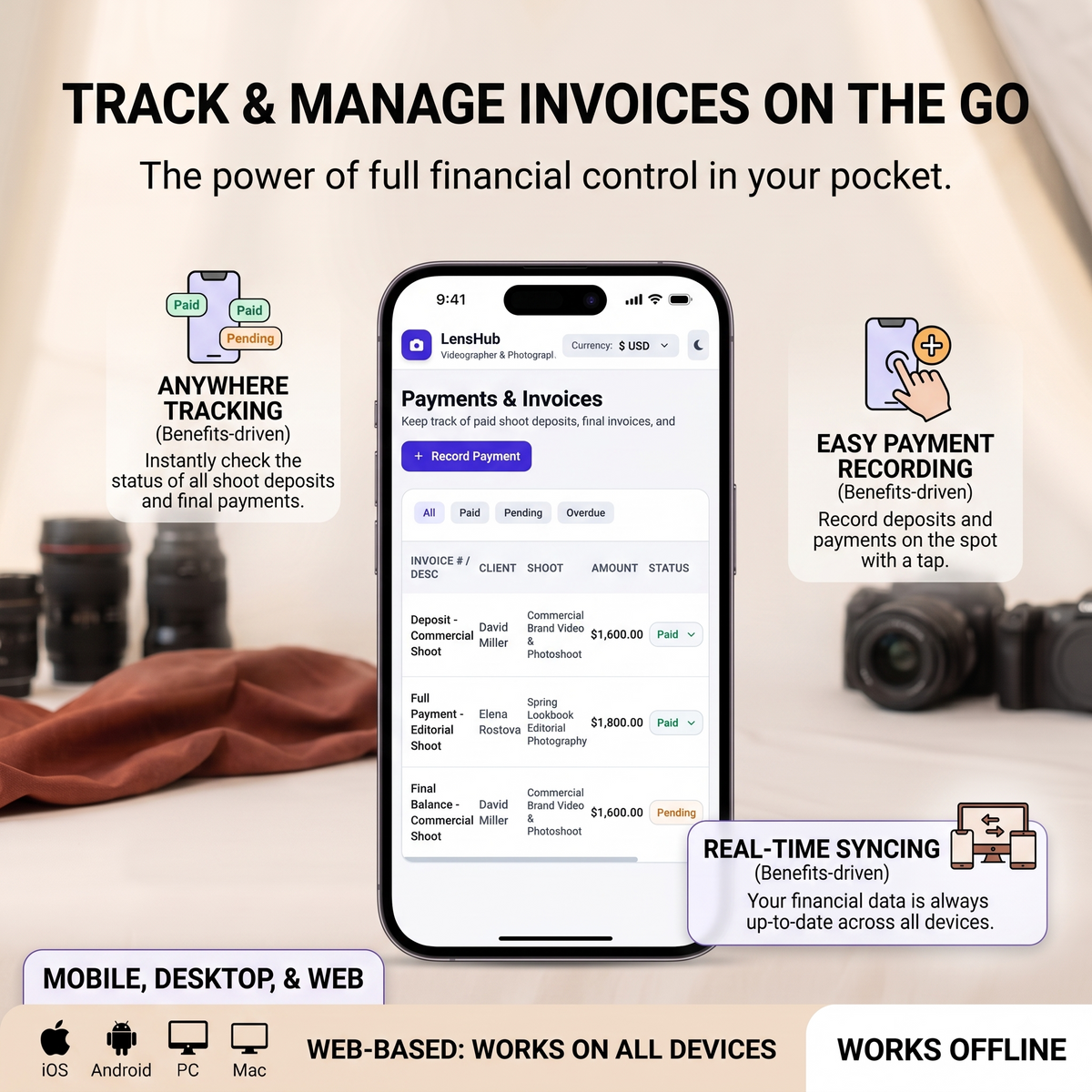 Freelance Photographer & Videographer Tracker - Finance App