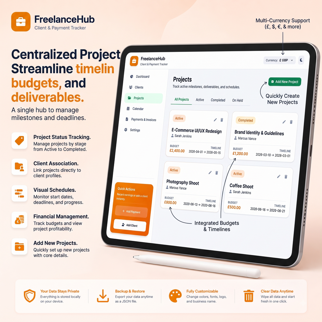Digital Freelance Finance & Client Tracker - FreelanceHub App