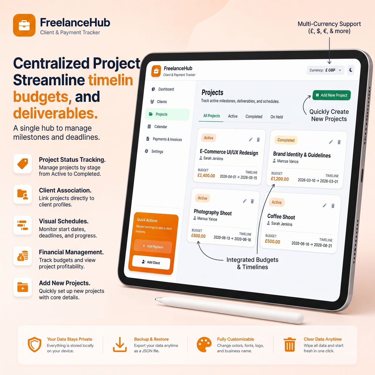 Digital Freelance Finance & Client Tracker - FreelanceHub App