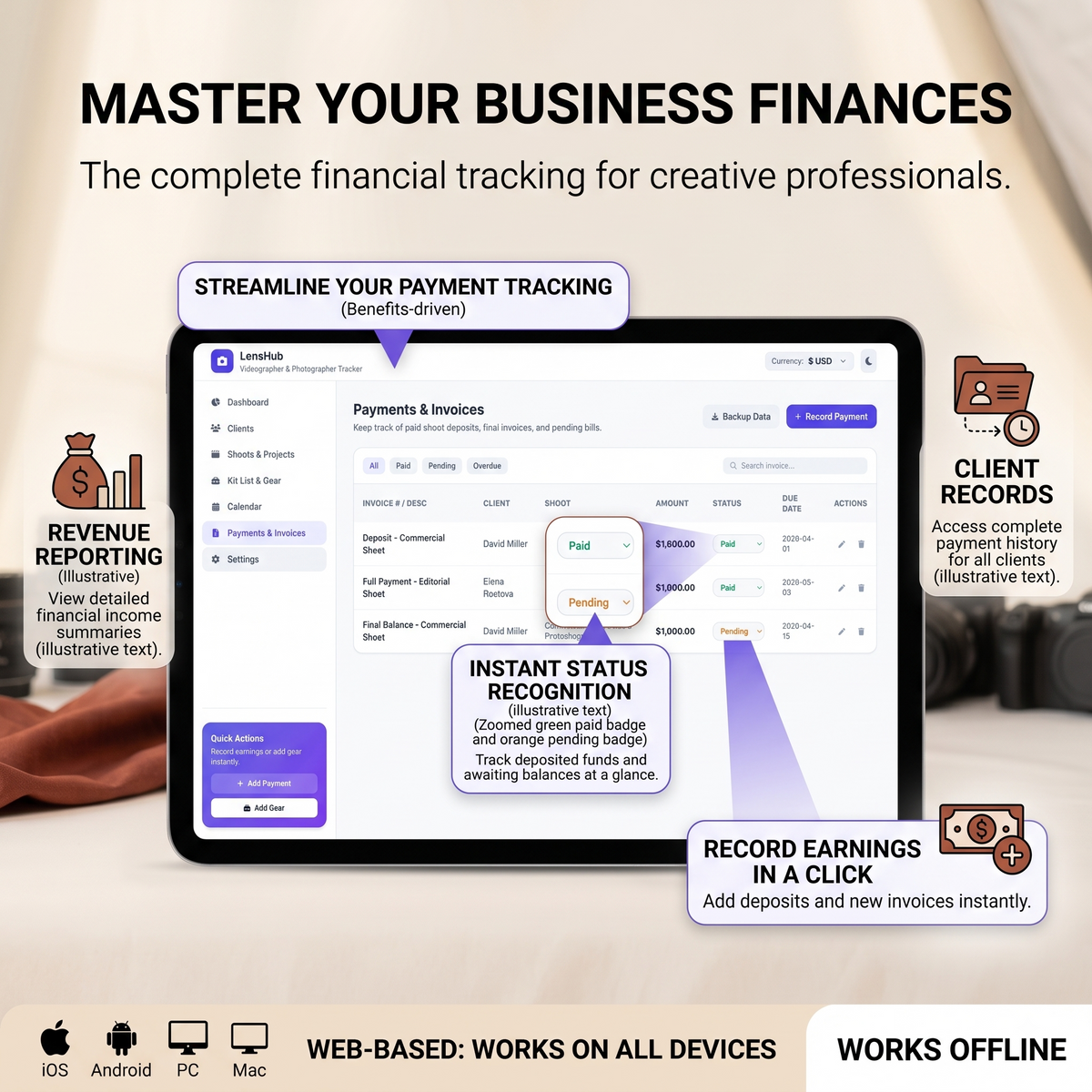 Freelance Photographer & Videographer Tracker - Finance App