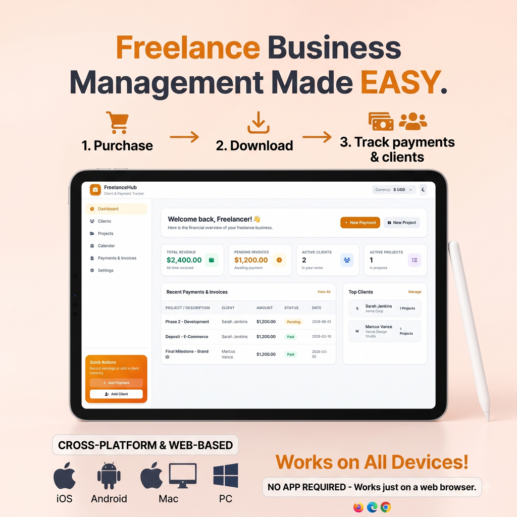 Digital Freelance Finance & Client Tracker - FreelanceHub App