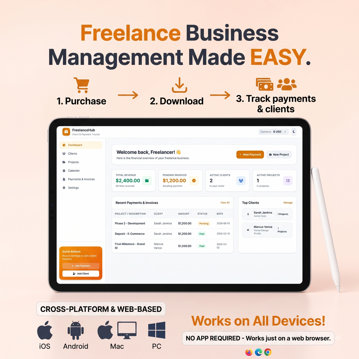 Digital Freelance Finance & Client Tracker - FreelanceHub App