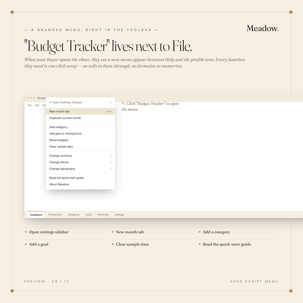 Google Sheets Budget Tracker Template — Meadow