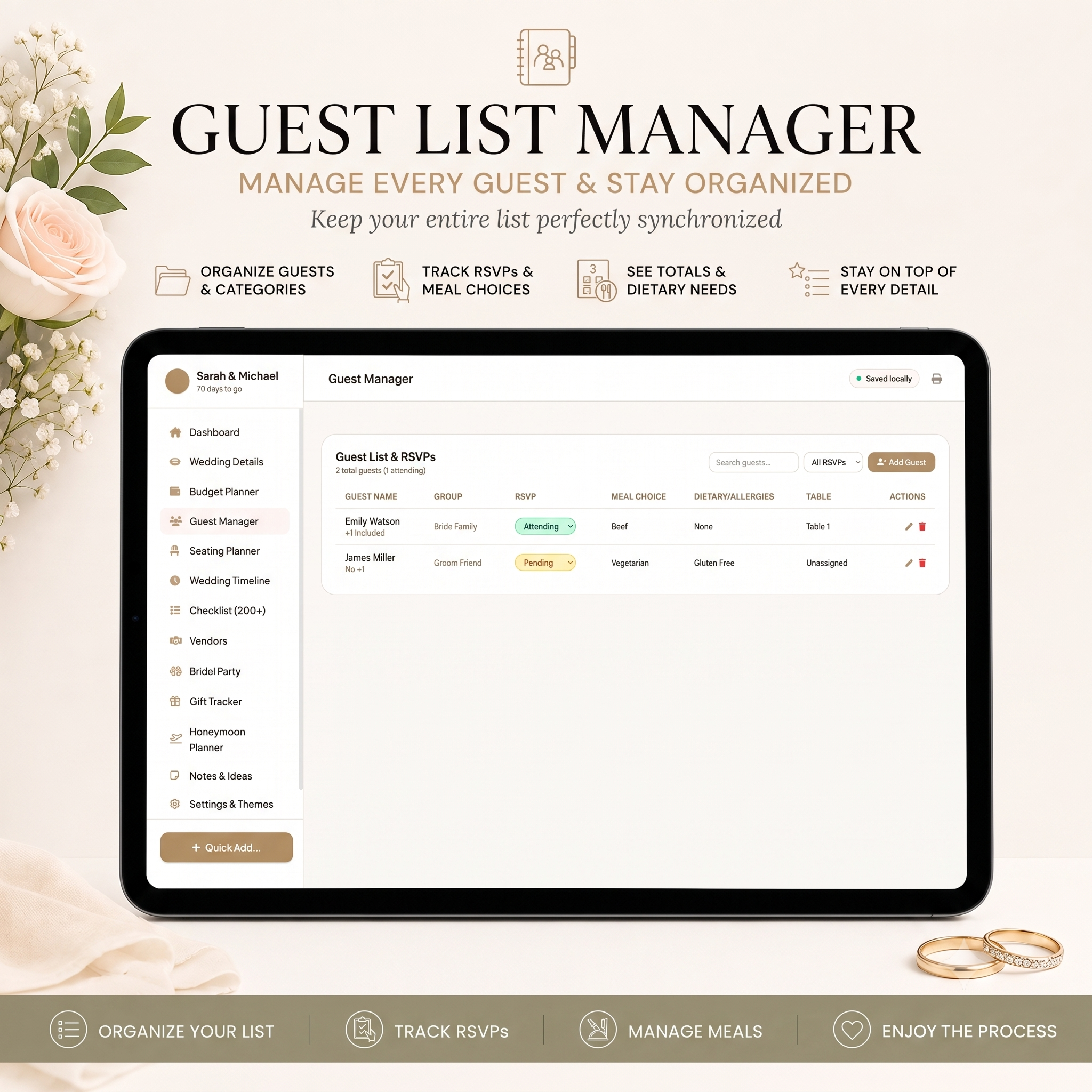 All in One Wedding Planner - Budget Tracker, RSVP Guest List Tracker
