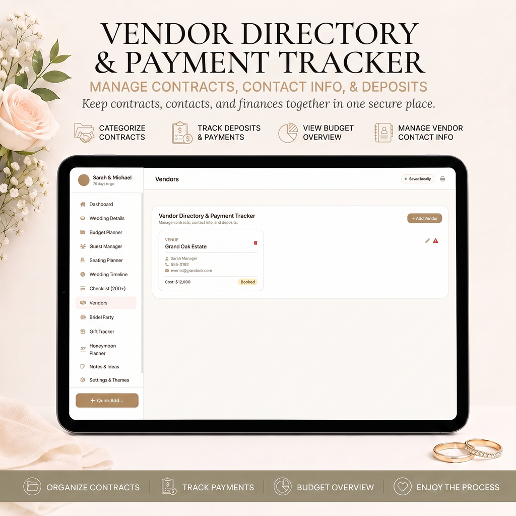 All in One Wedding Planner - Budget Tracker, RSVP Guest List Tracker