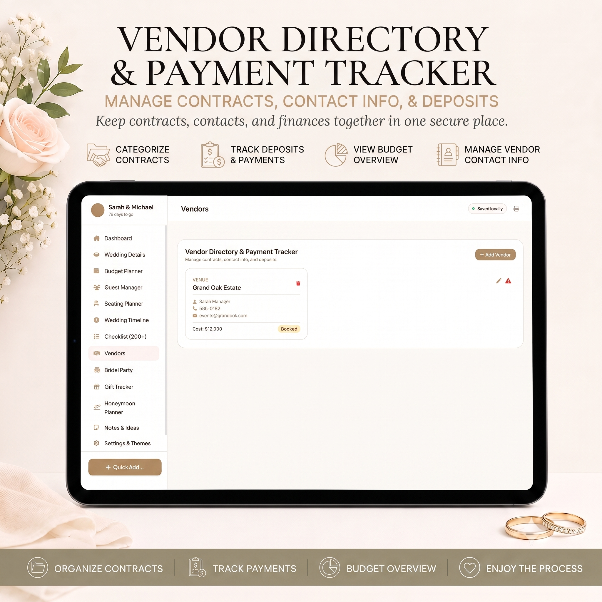 All in One Wedding Planner - Budget Tracker, RSVP Guest List Tracker