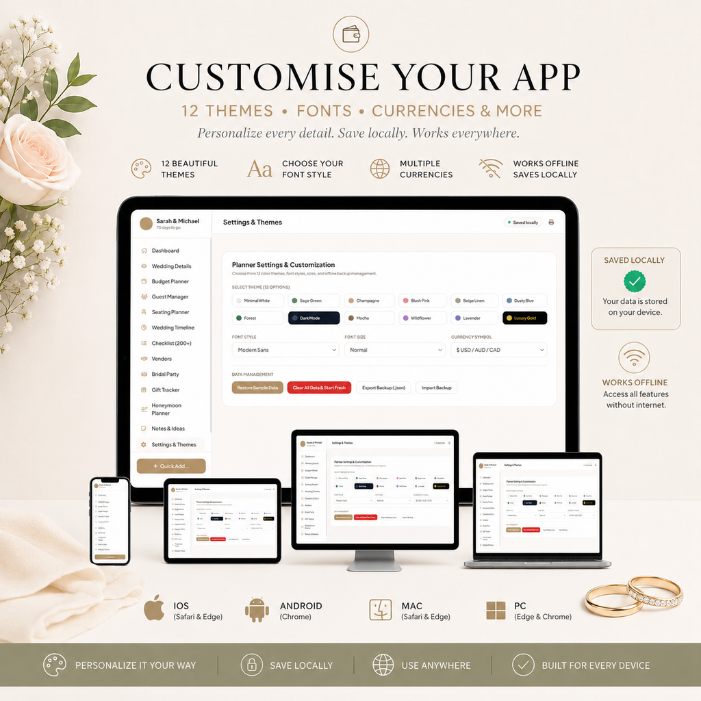 All in One Wedding Planner - Budget Tracker, RSVP Guest List Tracker