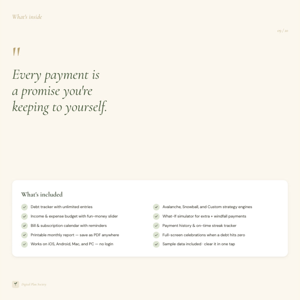 Debt Payoff Tracker Dashboard | Interactive HTML Budget Dashboard, Debt Snowball & Avalanche Planner
