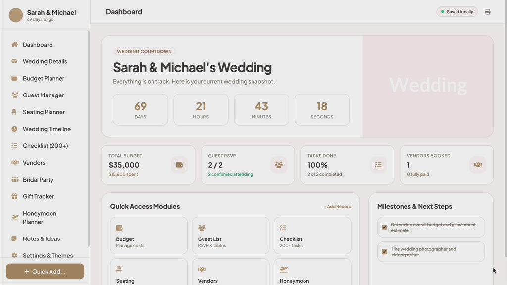 All in One Wedding Planner - Budget Tracker, RSVP Guest List Tracker