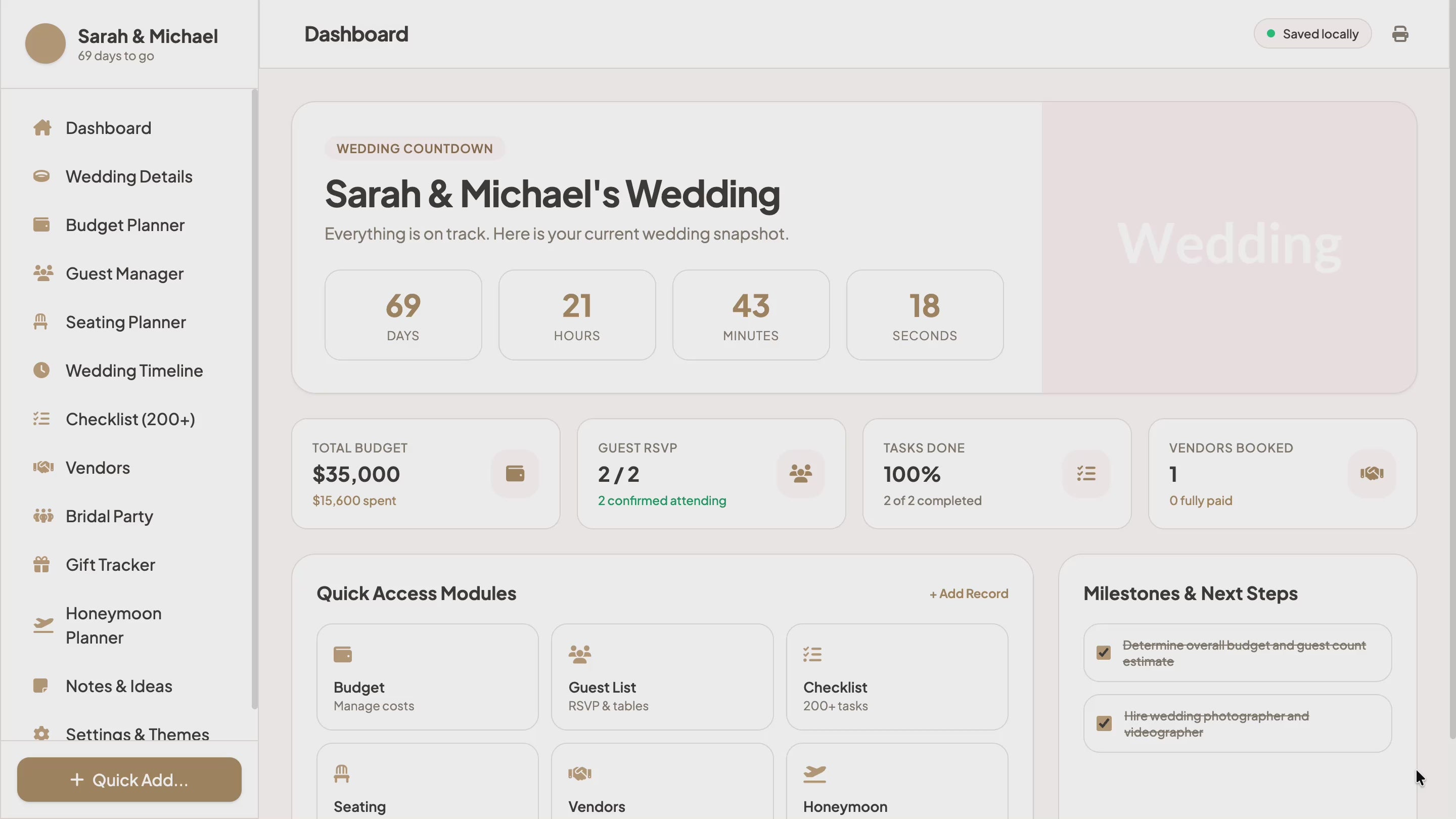 All in One Wedding Planner - Budget Tracker, RSVP Guest List Tracker