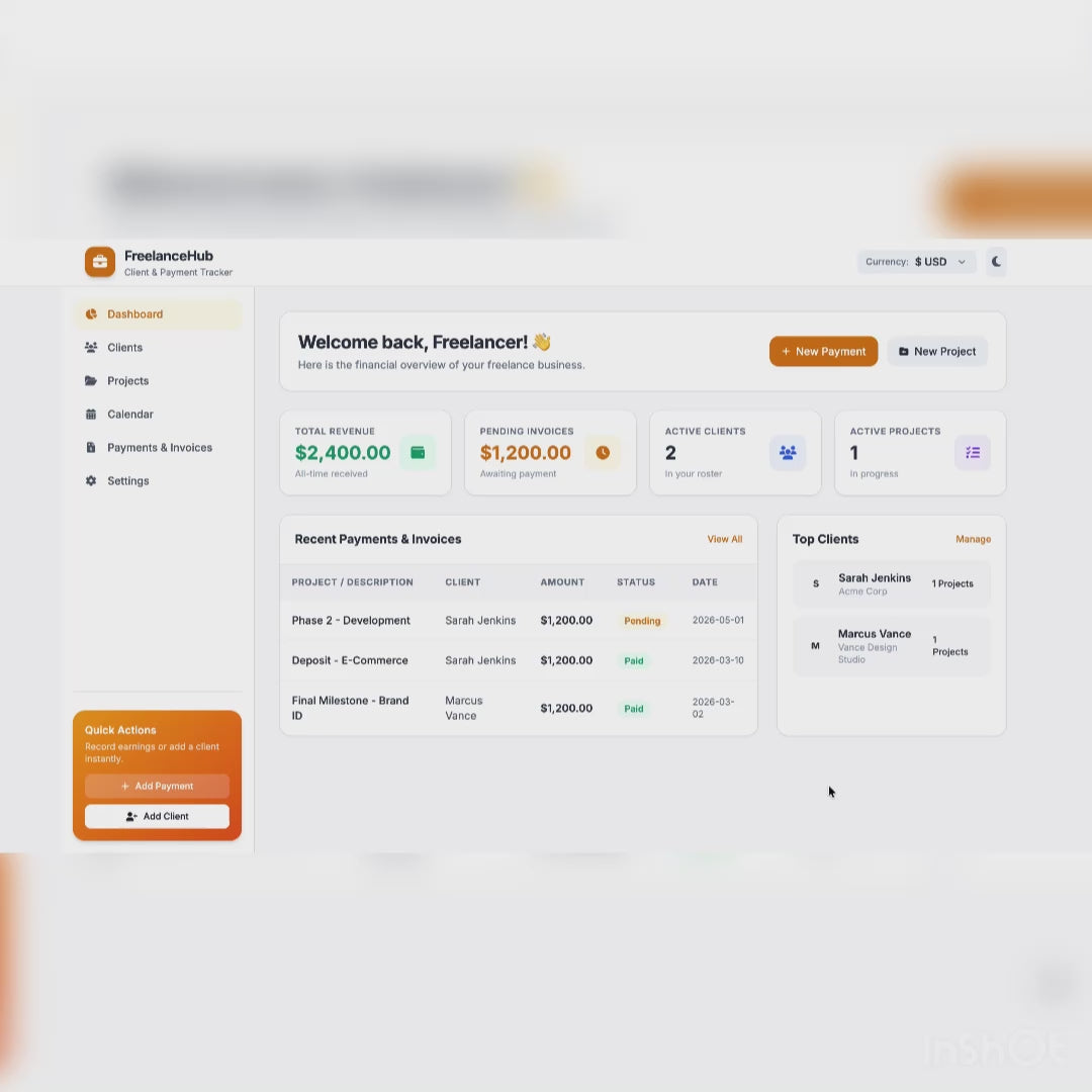 Digital Freelance Finance & Client Tracker - FreelanceHub App